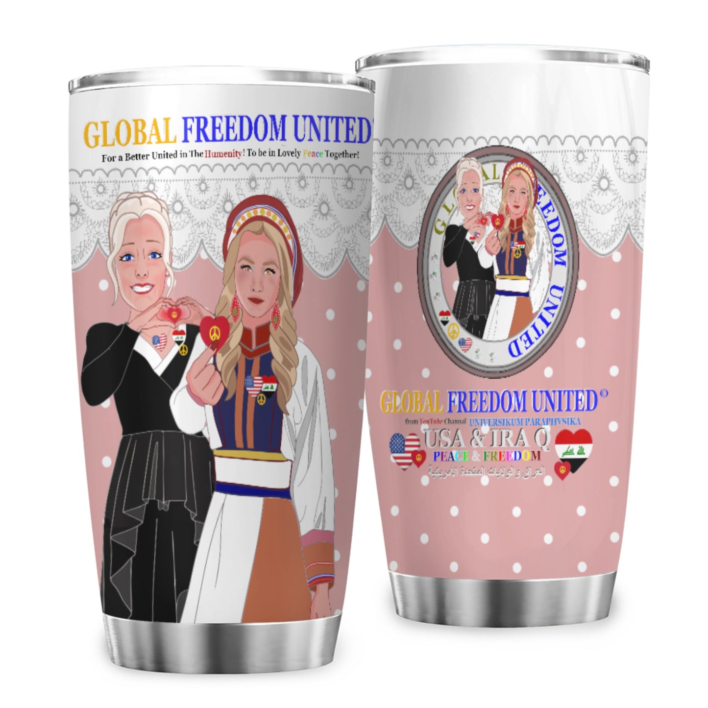 Tumbler GLOBAL FREEDOM UNITED© Women Iraq & USA Pink1