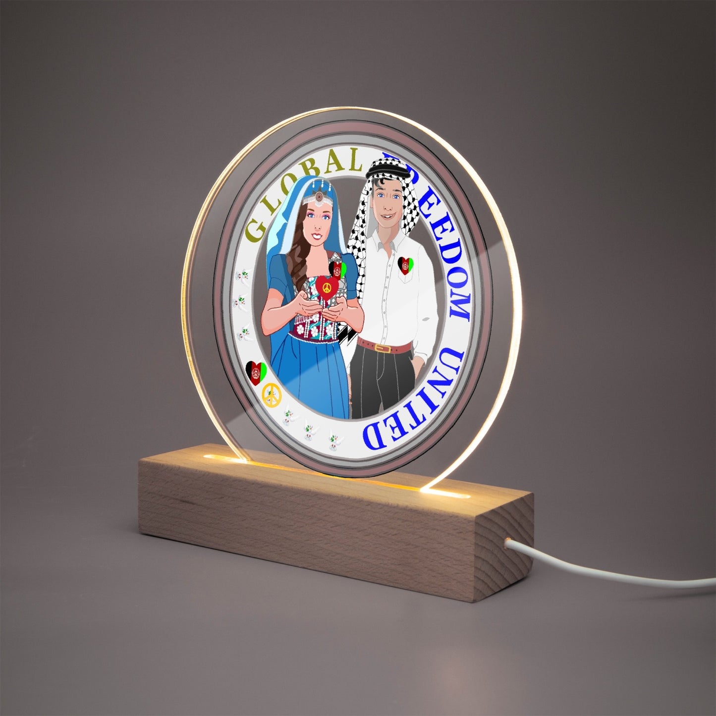 GLOBAL FREEDOM UNITED© Couple Afghanistan Acrylic Plaque with Stand - Round