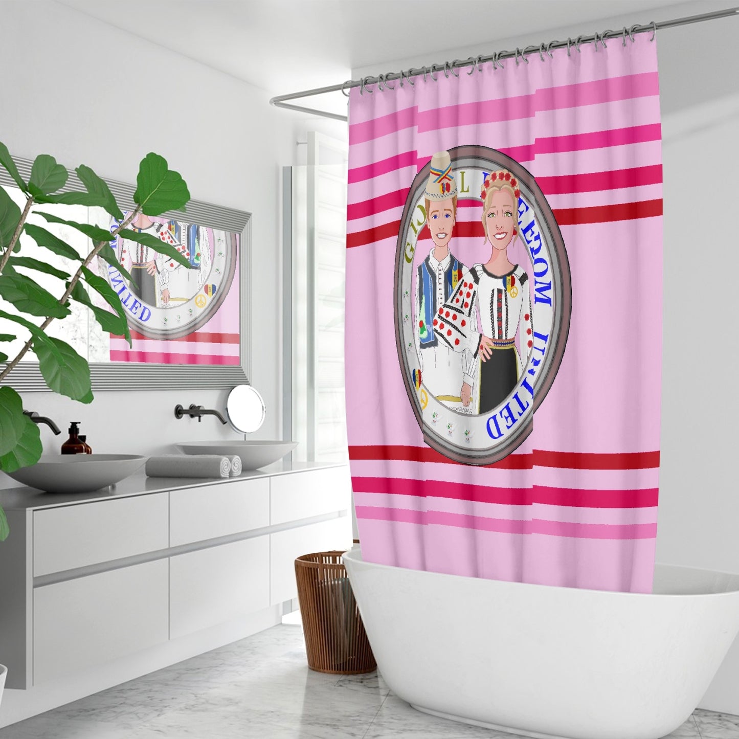 GLOBAL FREEDOM UNITED© Couple Romania Pink1 - Quick-drying Shower Curtain