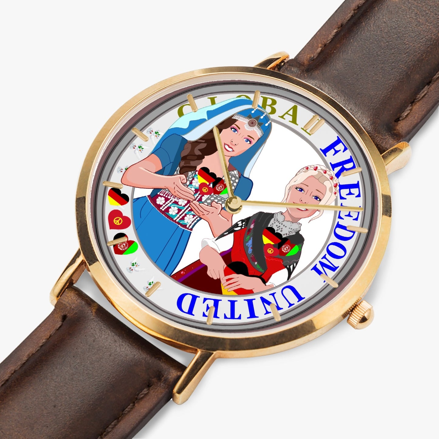 GLOBAL FREEDOM UNITED©  Hot Selling Ultra-Thin Leather Strap Quartz Watch (Rose Gold With Indicators) Women Afghanistan & Germany