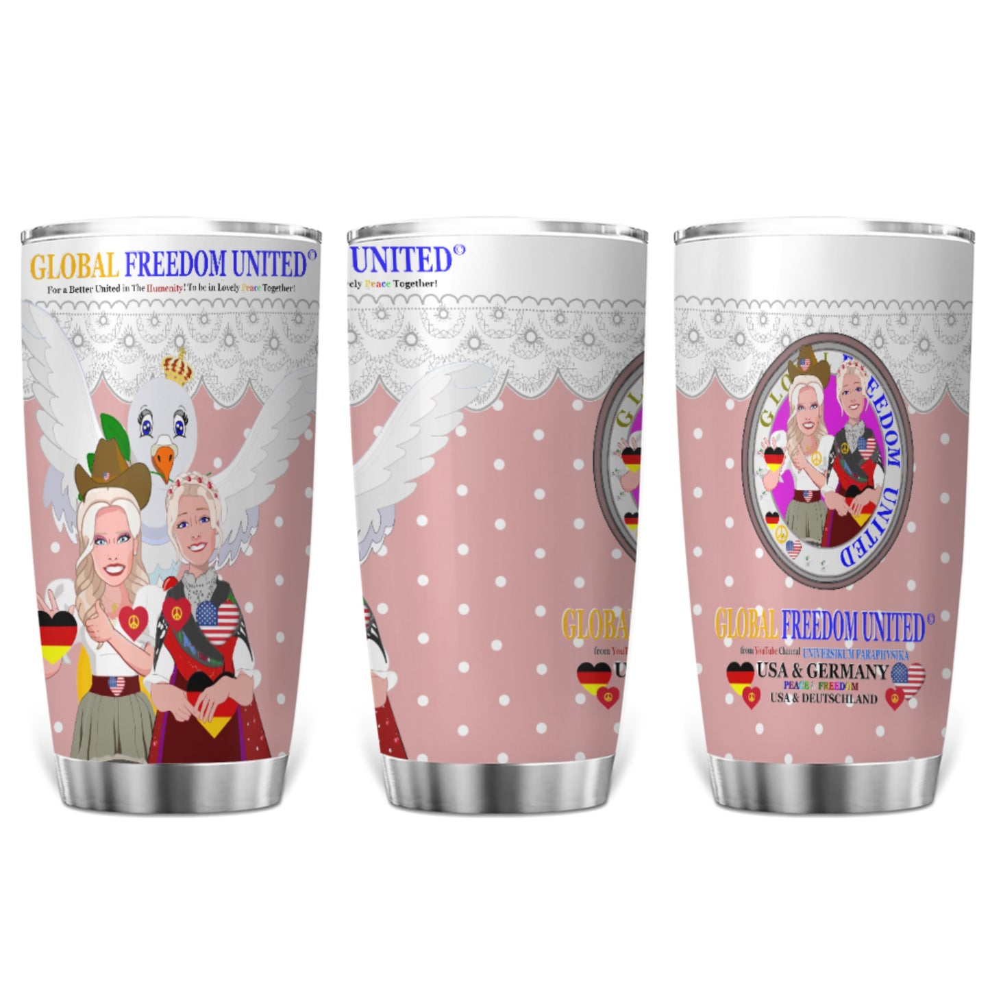 Tumbler GLOBAL FREEDOM UNITED© Women Germany & USA Pink1