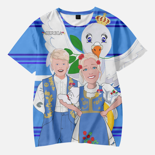 AOP Kids' Short T-Shirts GLOBAL FREEDOM UNITED COUPLE EDITION SERBIA DEEP BLUE