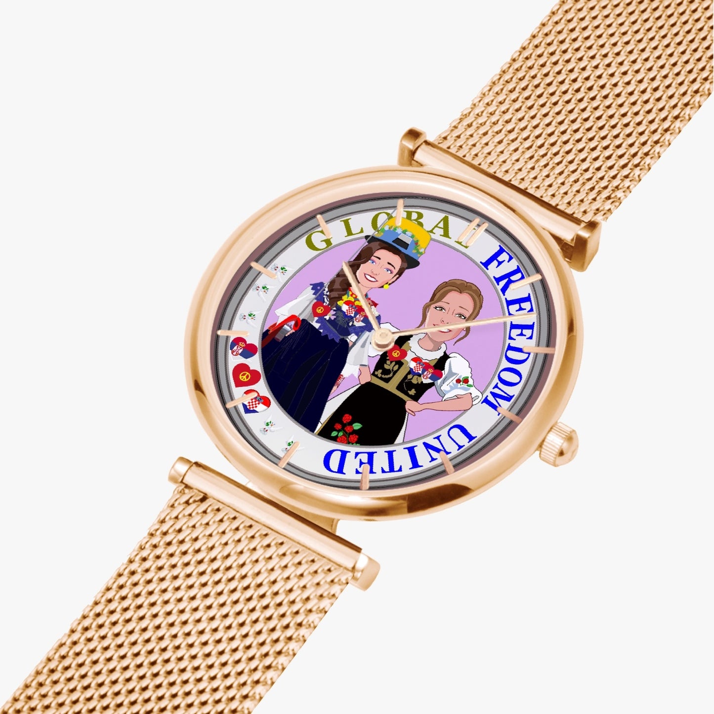 GLOBAL FREEDOM UNITED©  New Stylish Ultra-Thin Quartz Watch (With Indicators) Women Croatia & Serbia V2