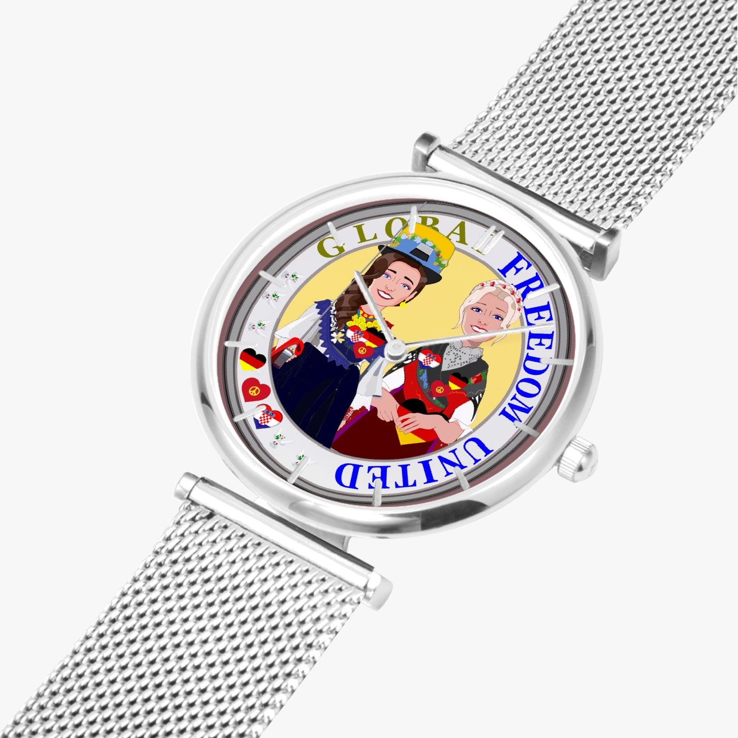 GLOBAL FREEDOM UNITED© New Stylish Ultra-Thin Quartz Watch (With Indicators) Women Croatia & Germany V2