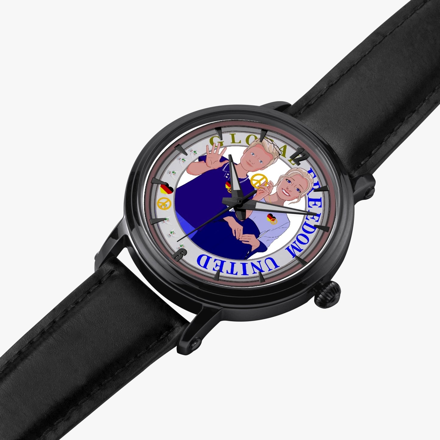 46mm Unisex Automatic Watch(Black) GLOBAL FREEDOM UNITED© COUPLE EDITION GERMANY V2