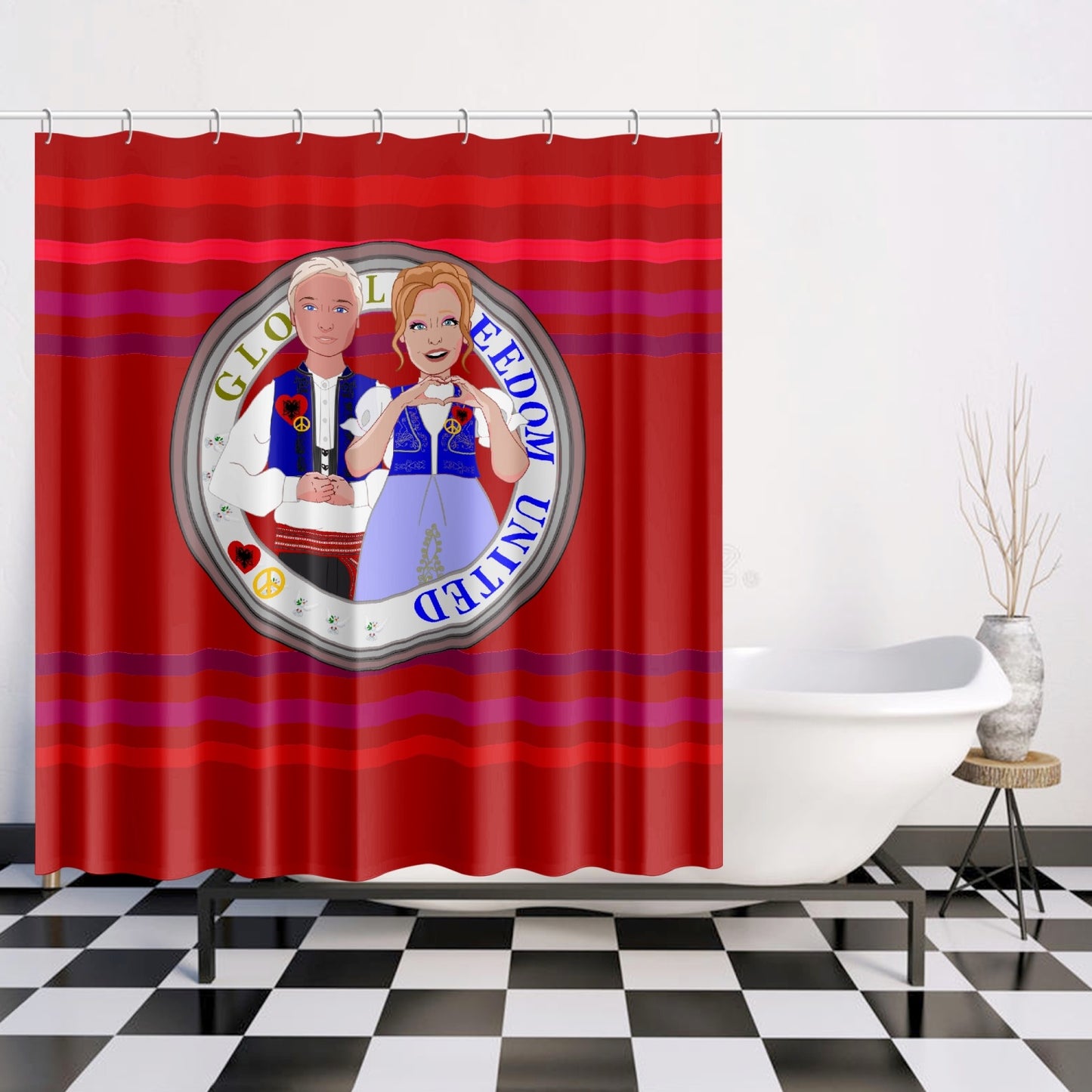GLOBAL FREEDOM UNITED© Couple Albania Red Quick-drying Shower Curtain