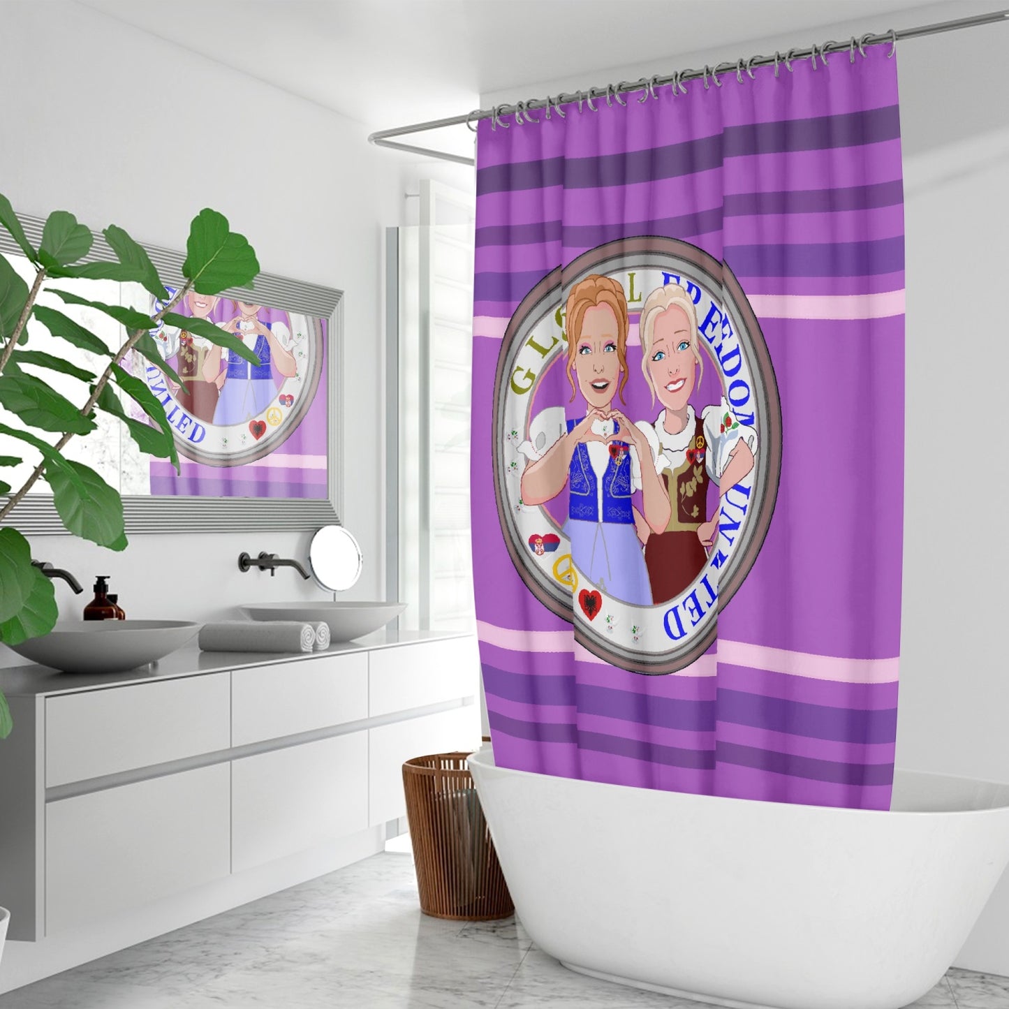 Quick-drying Shower Curtain GLOBAL FREEDOM UNITED© Women Albania & Serbia Lilac