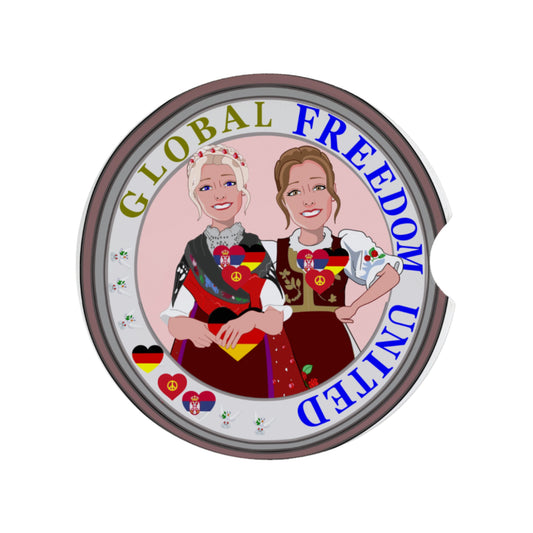 Ceramic Car Coaster GLOBAL FREEDOM UNITED© Women Serbia & Germany V1