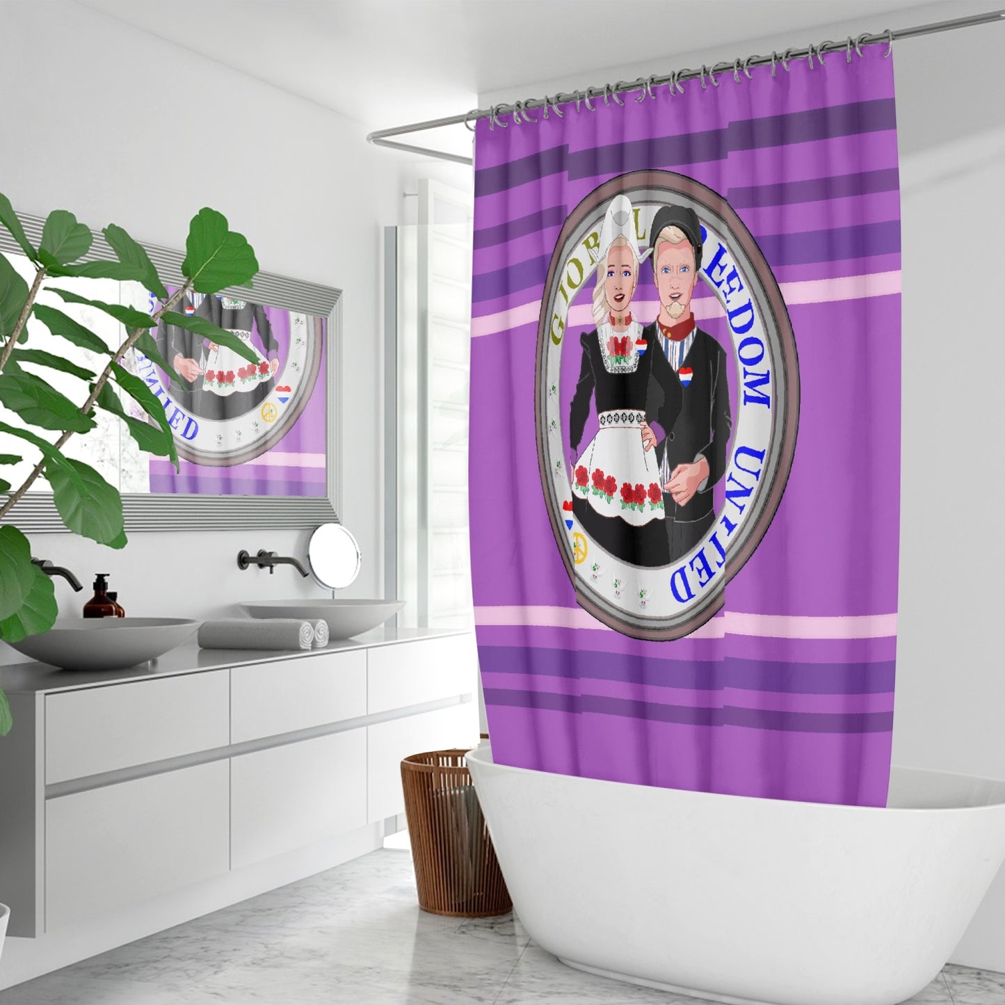 GLOBAL FREEDOM UNITED© Couple Nederland Lilac - Quick-drying Shower Curtain