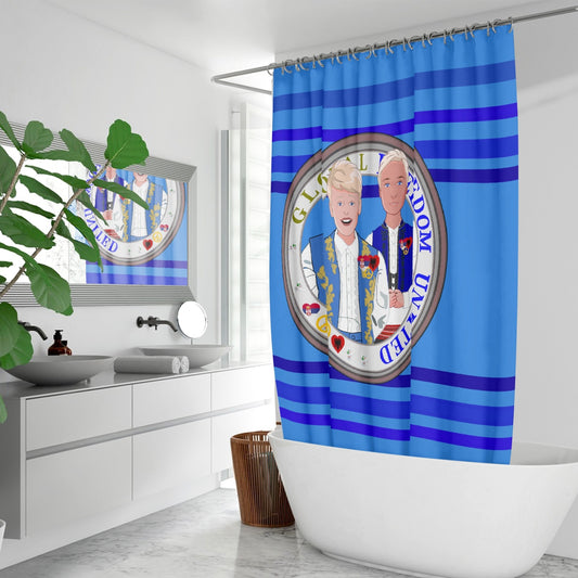 Quick-drying Shower Curtain GLOBAL FREEDOM UNITED© Men Albania & Serbia Deep Blue