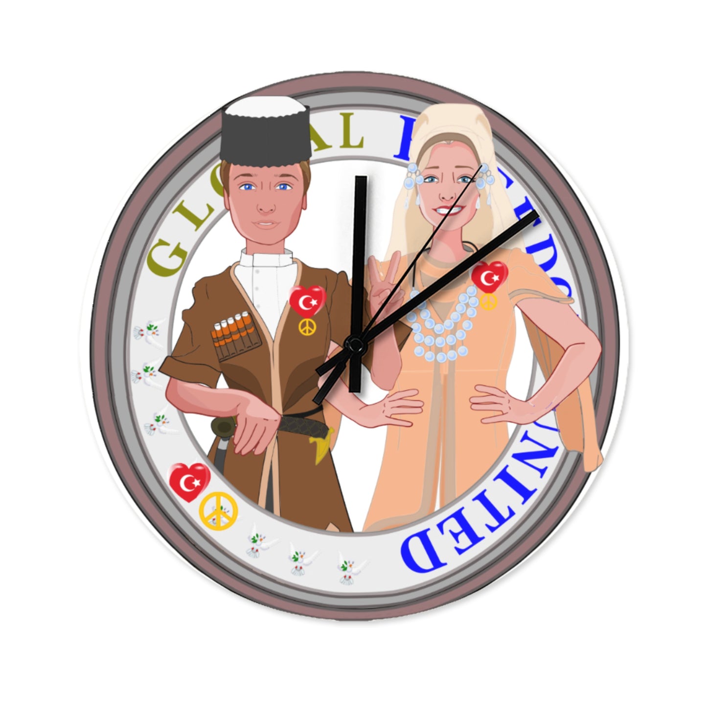 Wooden Wall Clock Without Scale GLOBAL FREEDOM UNITED© Couple Turkey