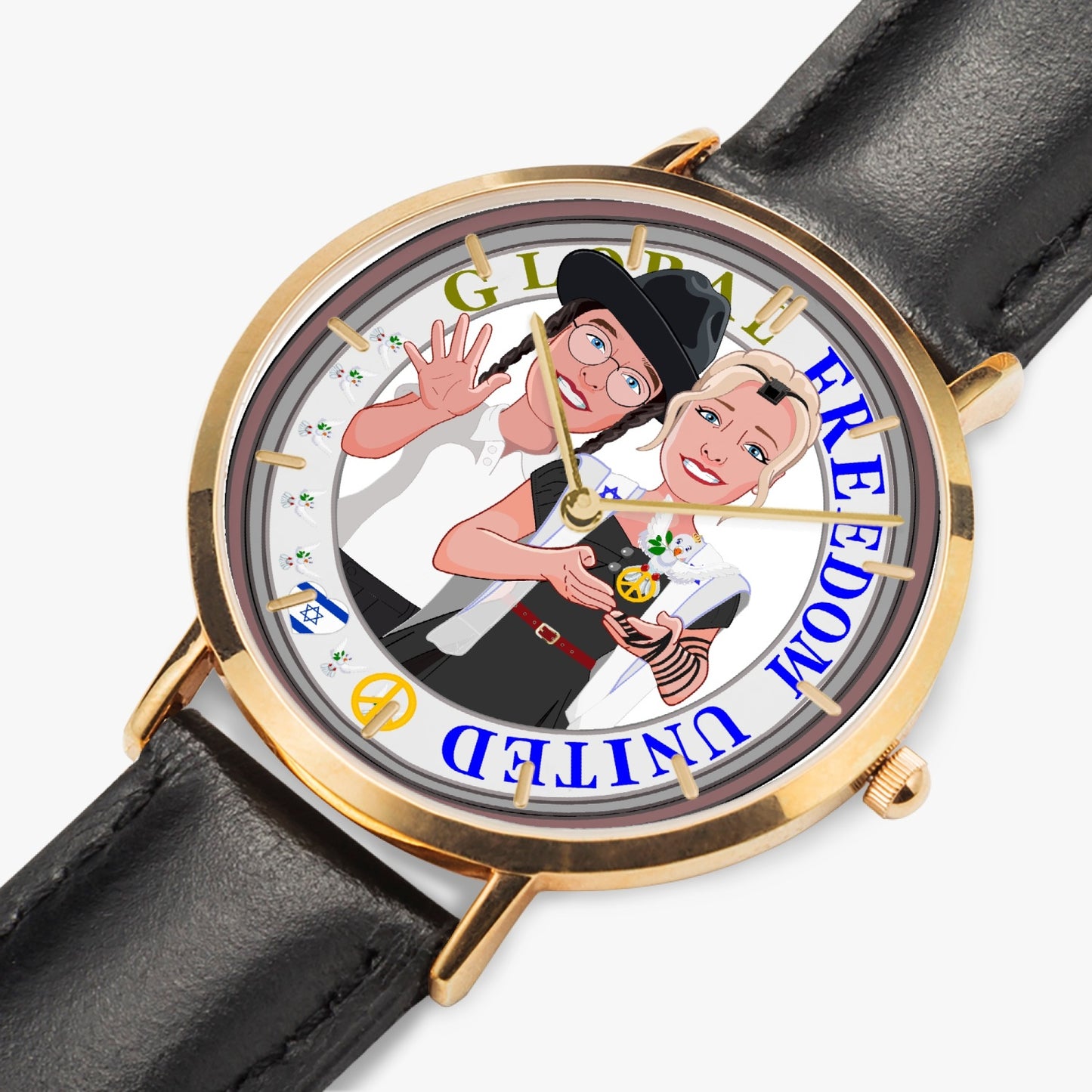 Hot Selling Ultra-Thin Leather Strap Quartz Watch (Rose Gold With Indicators) GLOBAL FREEDOM UNITED© COUPLE ISRAEL