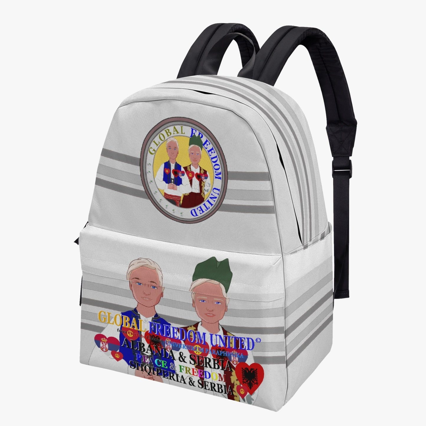 GLOBAL FREEDOM UNITED MEN ALBANIA & SERBIA OLD PEACE GREY All-over-print Canvas Backpack