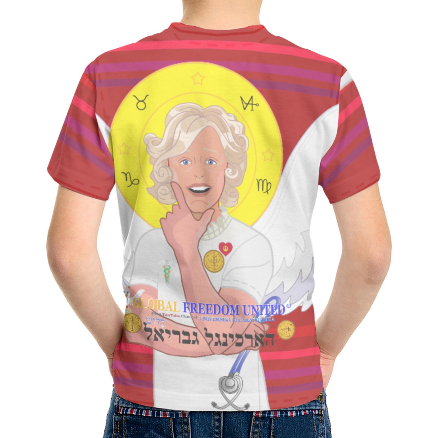 Kid´s T-shirt 2 GLOBAL FREEDOM UNITED© Archangel Gabriel Hebrew Red