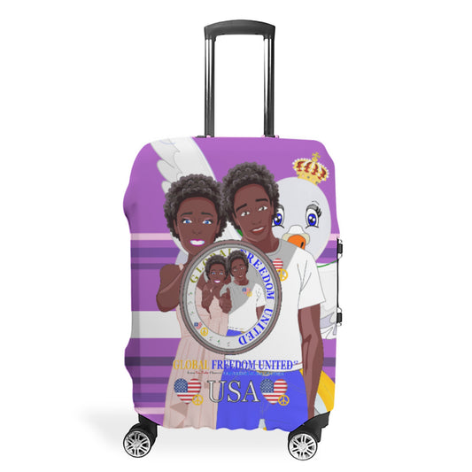 Luggage Cover GLOBAL FREEDOM UNITED© Couple USA Afro American Lilac