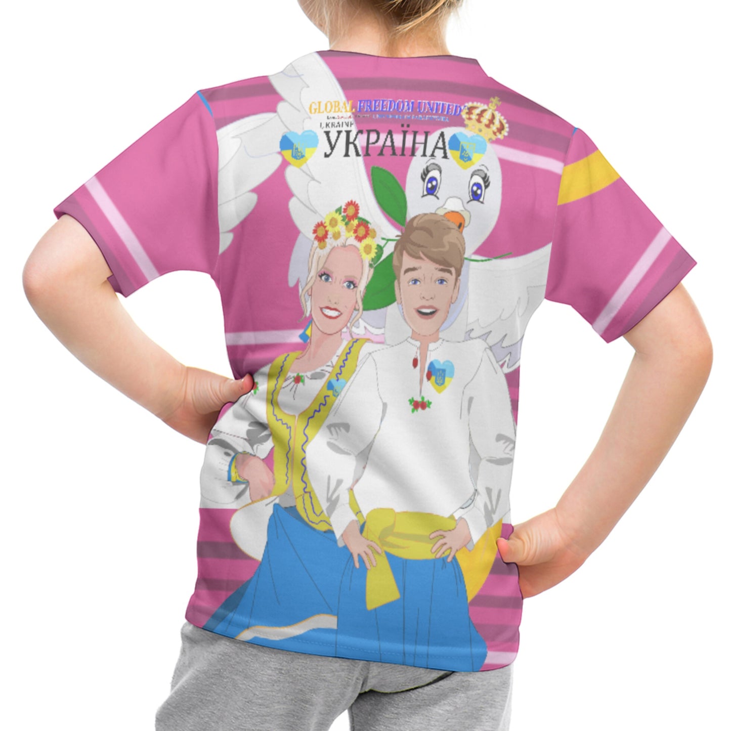 Kid´s T-shirt GLOBAL FREEDOM UNITED© Couple Ukrain Pink2
