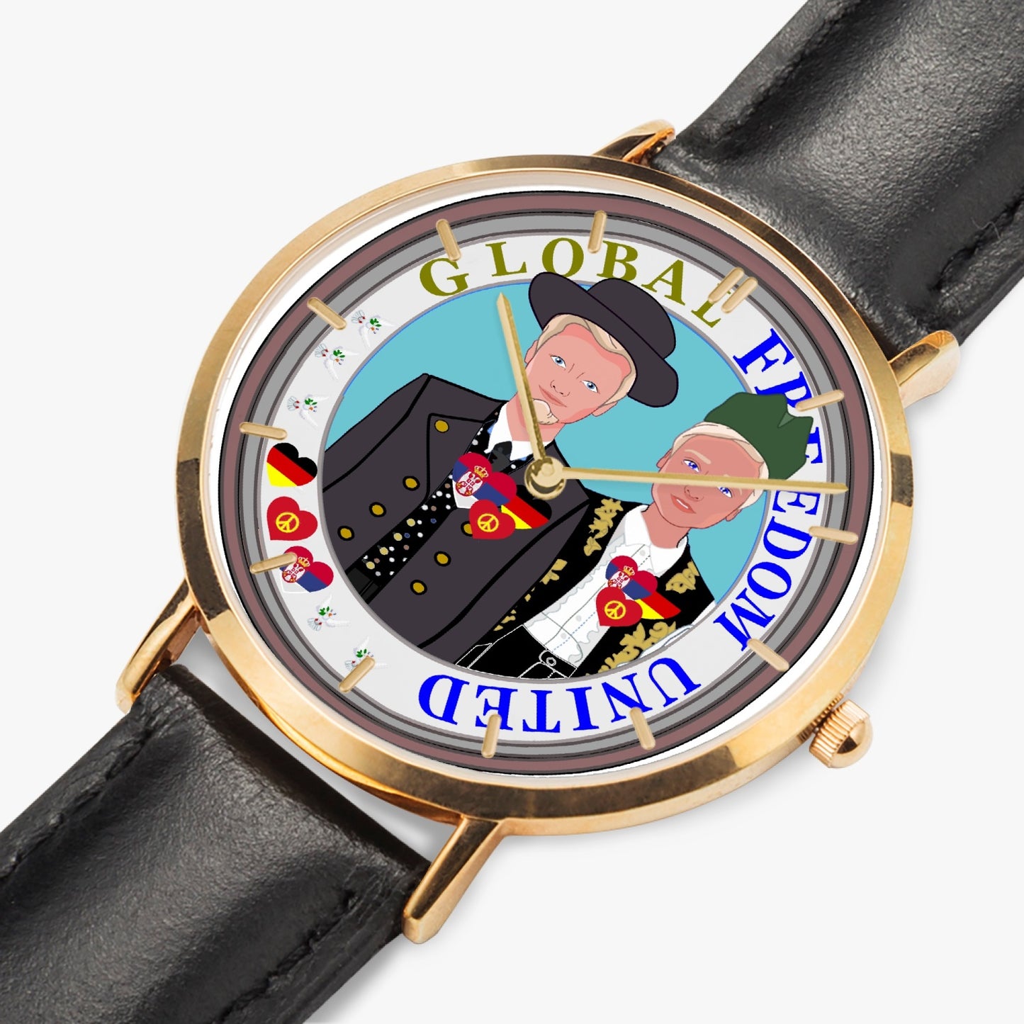 GLOBAL FREEDOM UNITED© Men Serbia & Germany V1Hot Selling Ultra-Thin Leather Strap Quartz Watch (Rose Gold With Indicators)