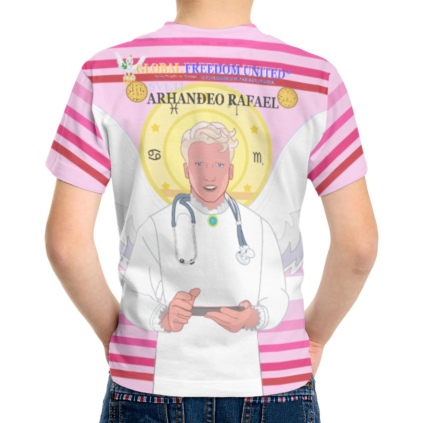 Kid´s T-shirt GLOBAL FREEDOM UNITED© Archangel Rafael Croatia Pink1