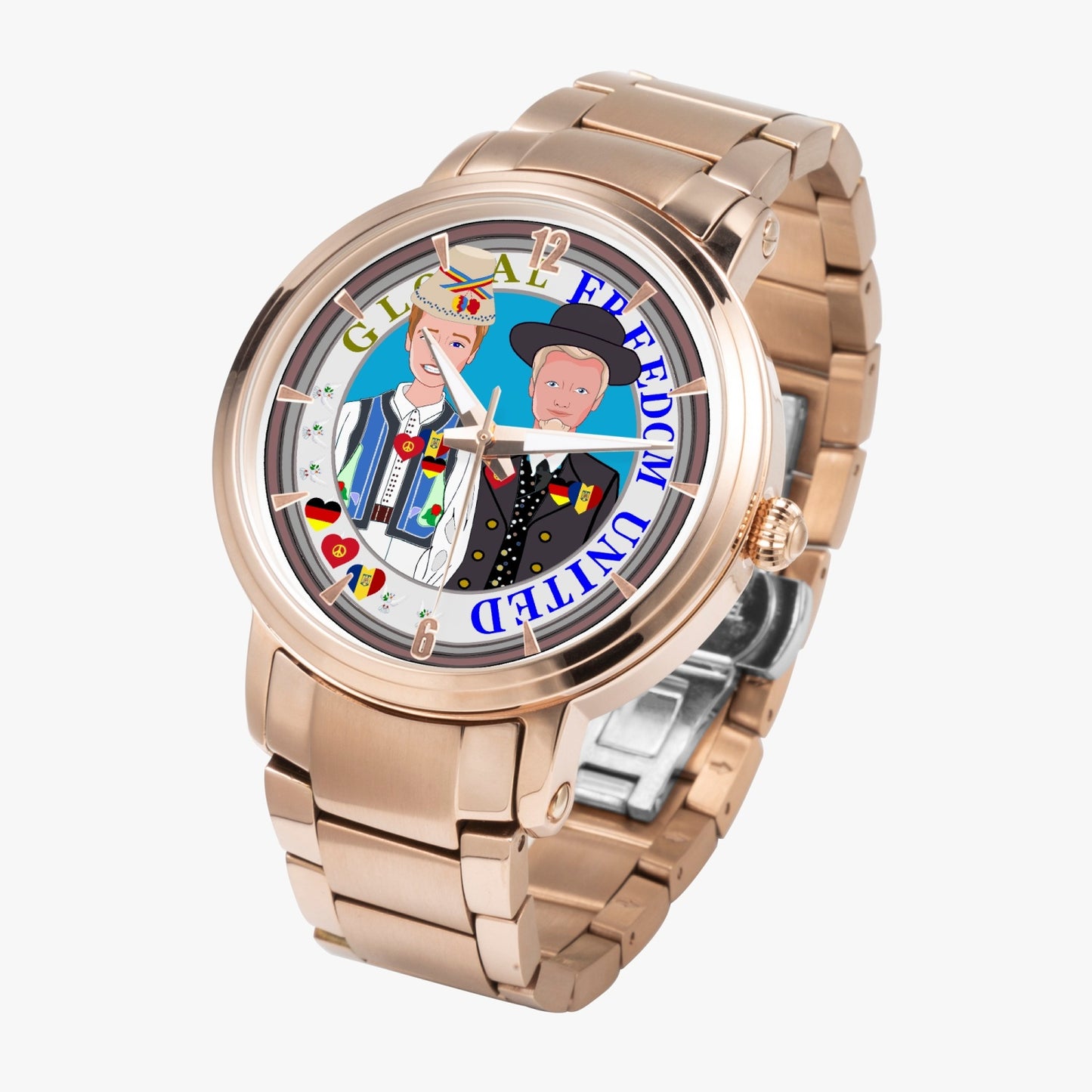 GLOBAL FREEDOM UNITED© New Steel Strap Automatic Watch (With Indicators) Men Romania & Germany