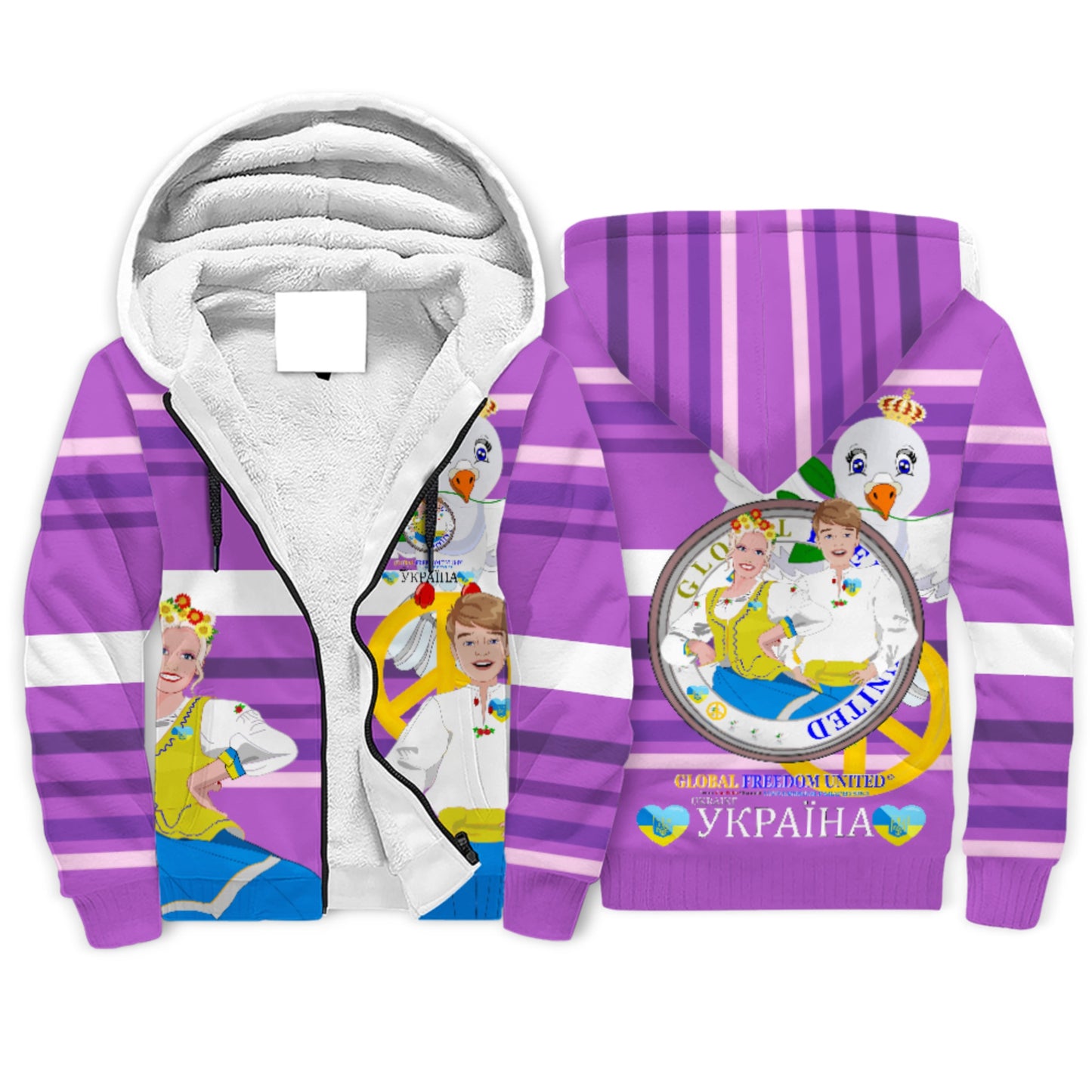 Plush Hoodie GLOBAL FREEDOM UNITED© Couple Ukrain Lilac