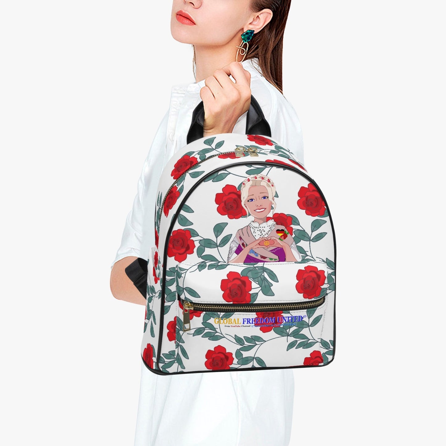 All Over Printed PU Backpack GLOBAL FREEDOM UNITED© Couple Germany Skarabeus Beetle Women  Red