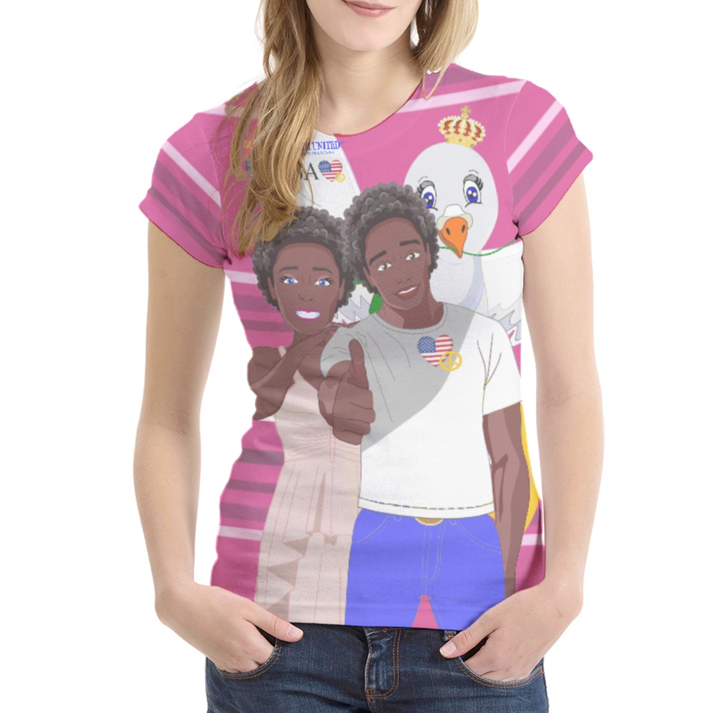 Women´s T-shirt 1 GLOBAL FREEDOM UNITED© Couple USA Afro American Pink