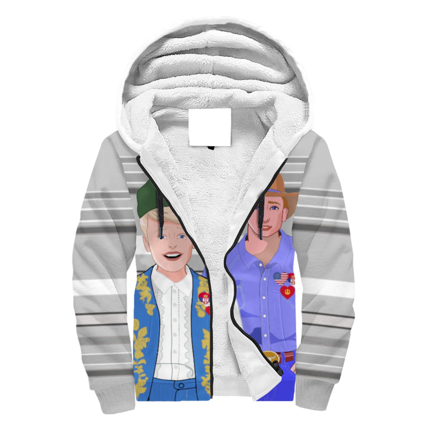 Plush Hoodie GLOBAL FREEDOM UNITED© Men Serbia & USA Grey