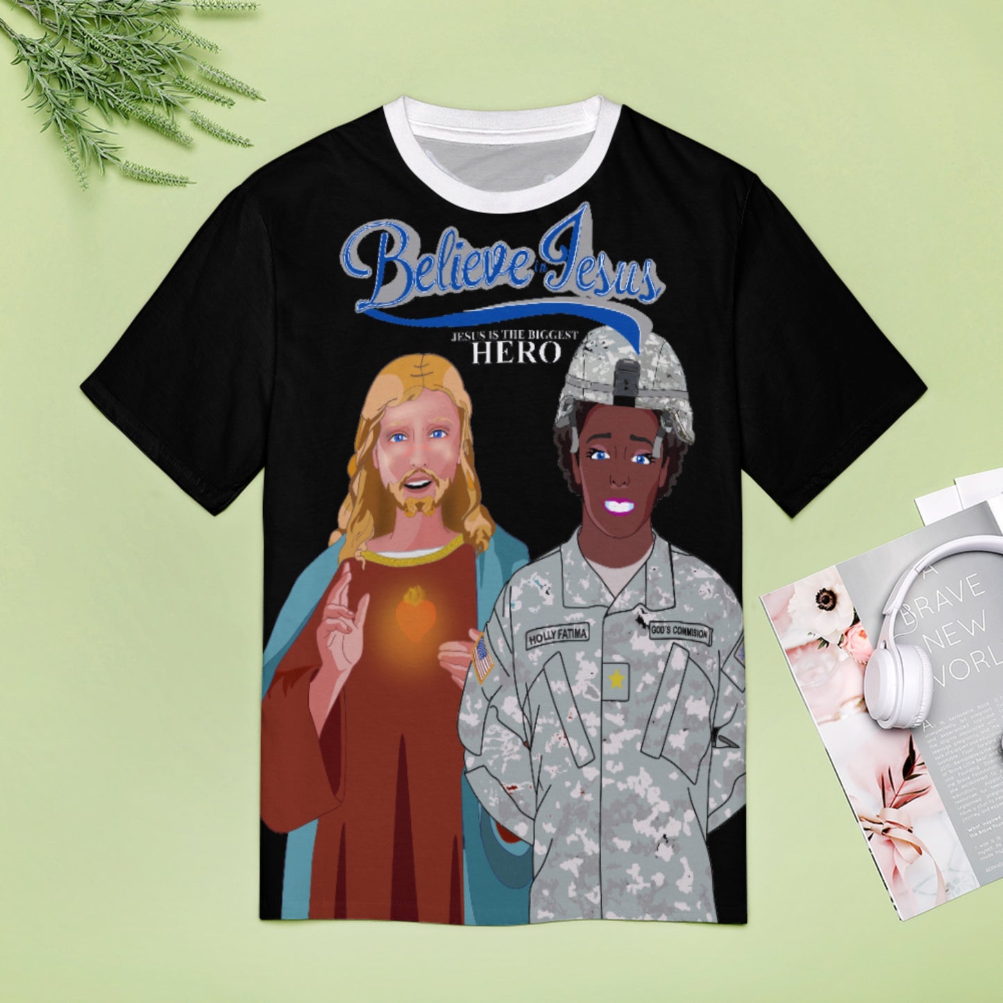 Women´s Black T-shirt Black GLOBAL FREEDOM UNITED© Jesus Christ For US American Hero Afro American Soldiers