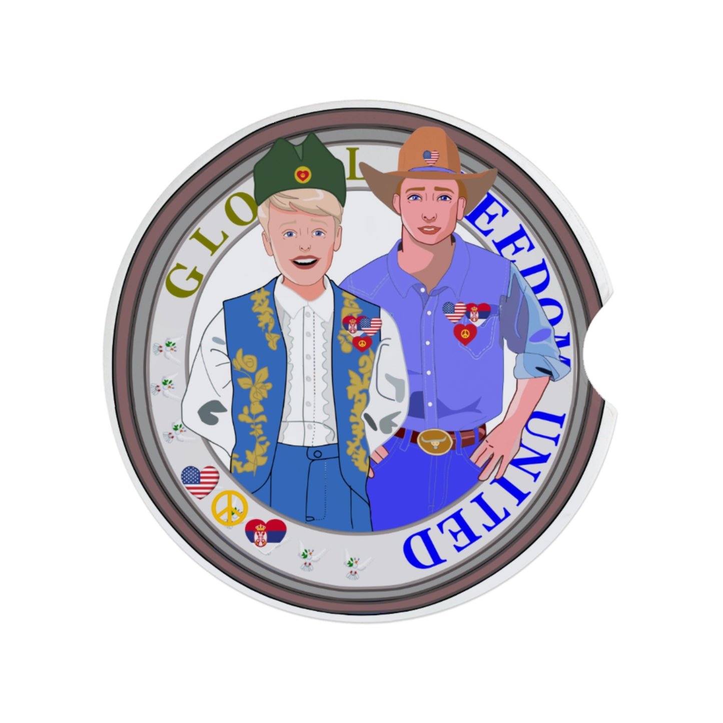 Ceramic Car Coaster GLOBAL FREEDOM UNITED© Men Serbia & USA