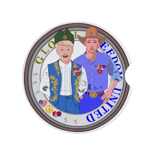 Ceramic Car Coaster GLOBAL FREEDOM UNITED© Men Serbia & USA
