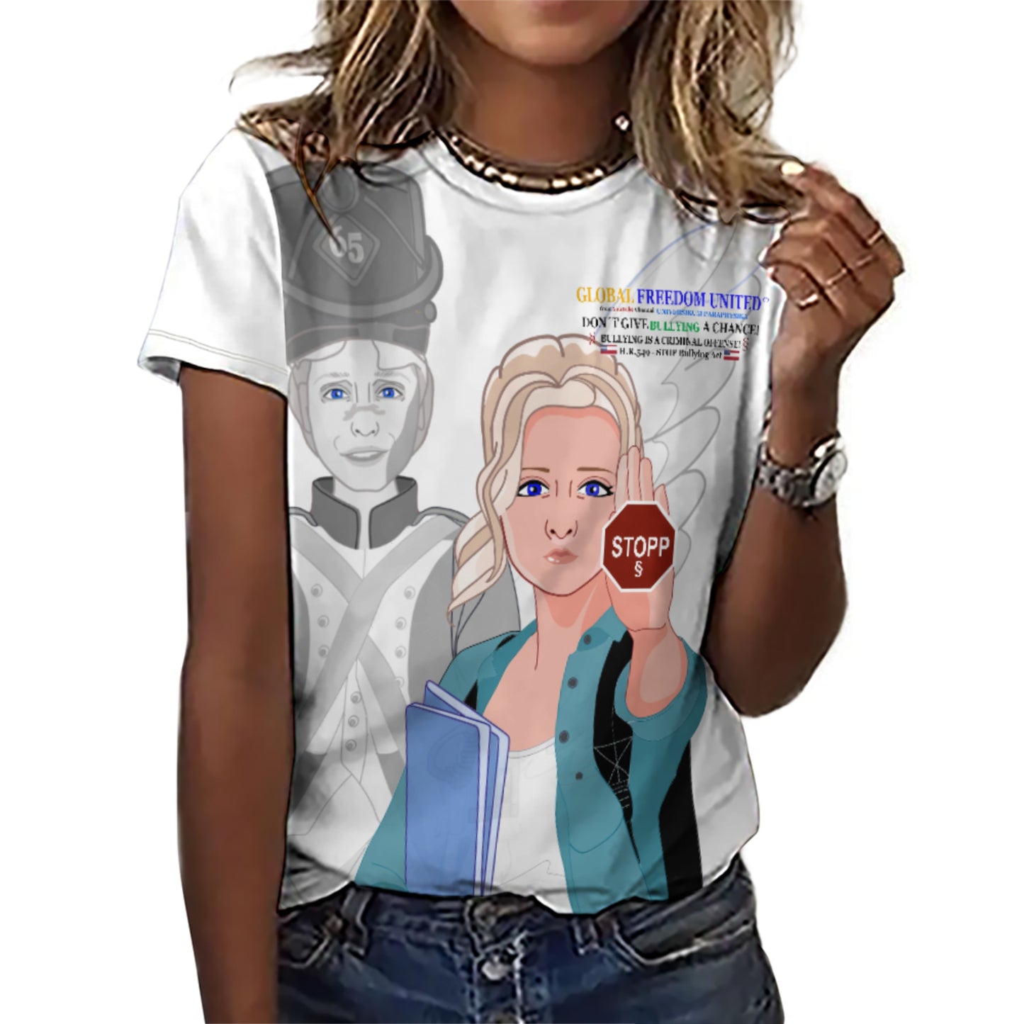 Women´s T-shirt GLOBAL FREEDOM UNITED© Anti Bullying Wight USA
