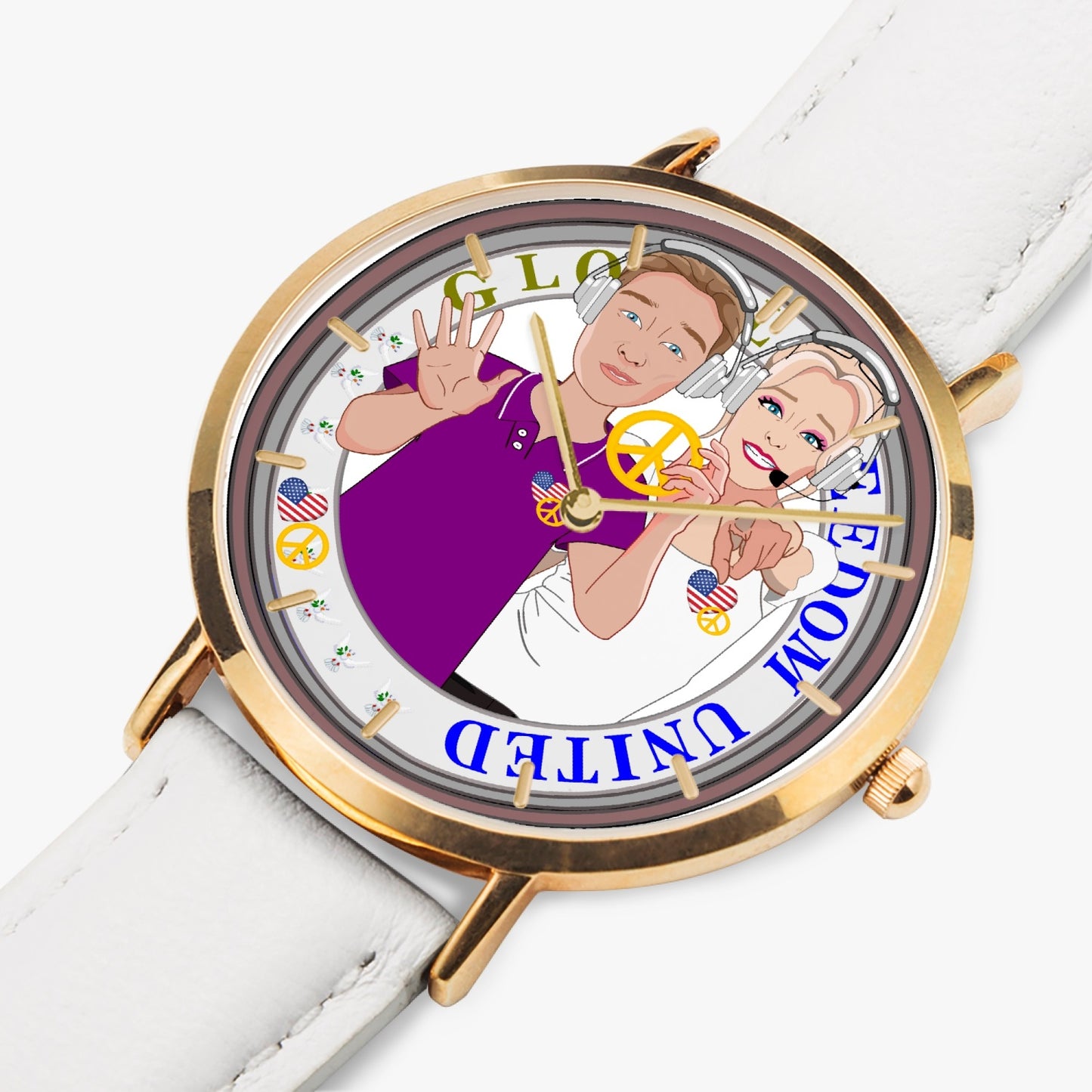 Hot Selling Ultra-Thin Leather Strap Quartz Watch (Rose Gold With Indicators) GLOBAL FREEDOM UNITED© Couple USA Wight American V1