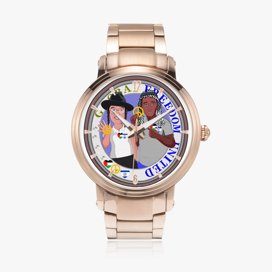 New Steel Strap Automatic Watch (With Indicators) GLOBAL FREEDOM UNITED MEN PALESTINA & ISRAEL