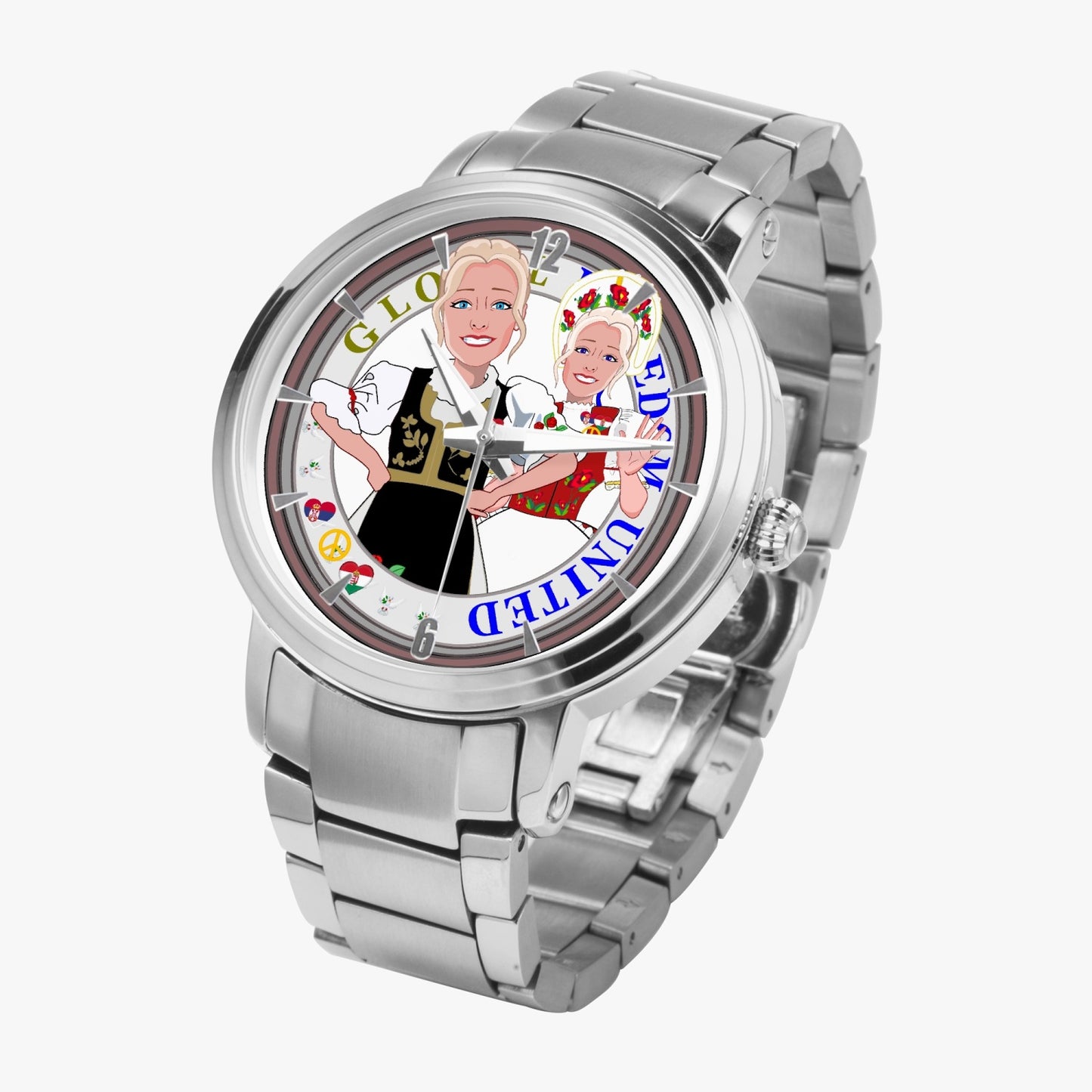 New Steel Strap Automatic Watch (With Indicators) GLOBAL FREEDOM UNITED© WOMEN SERBIA & HUNGARY