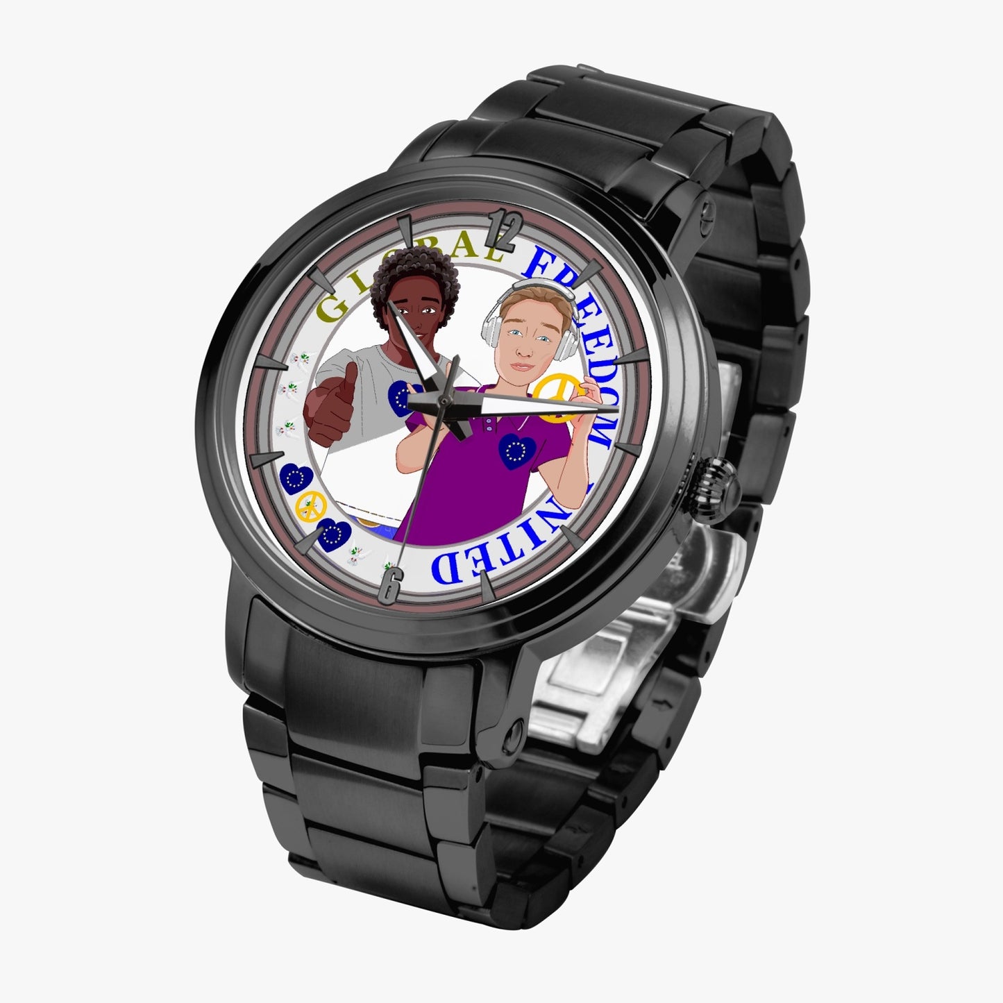 GLOBAL FREEDOM UNITED© New Steel Strap Automatic Watch (With Indicators) Men ANTI FASCISM & RACISM EUROPE