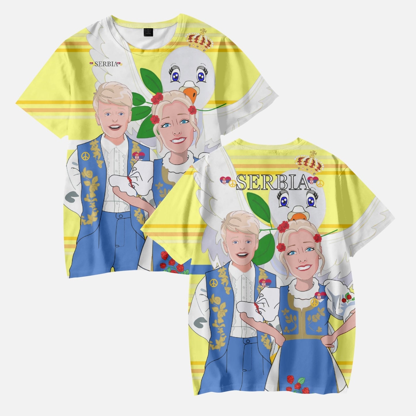 AOP Kids' Short T-Shirts GLOBAL FREEDOM UNITED COUPLE EDITION SERBIA YELLOW