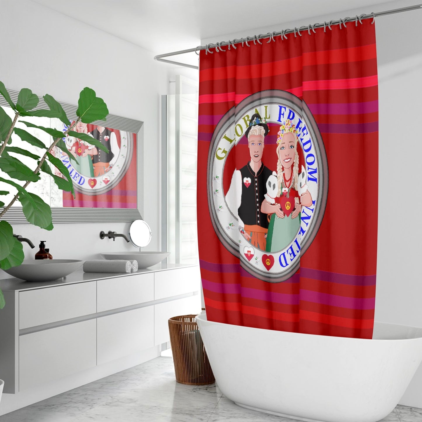 GLOBAL FREEDOM UNITED© Couple Poland Red - Quick-drying Shower Curtain