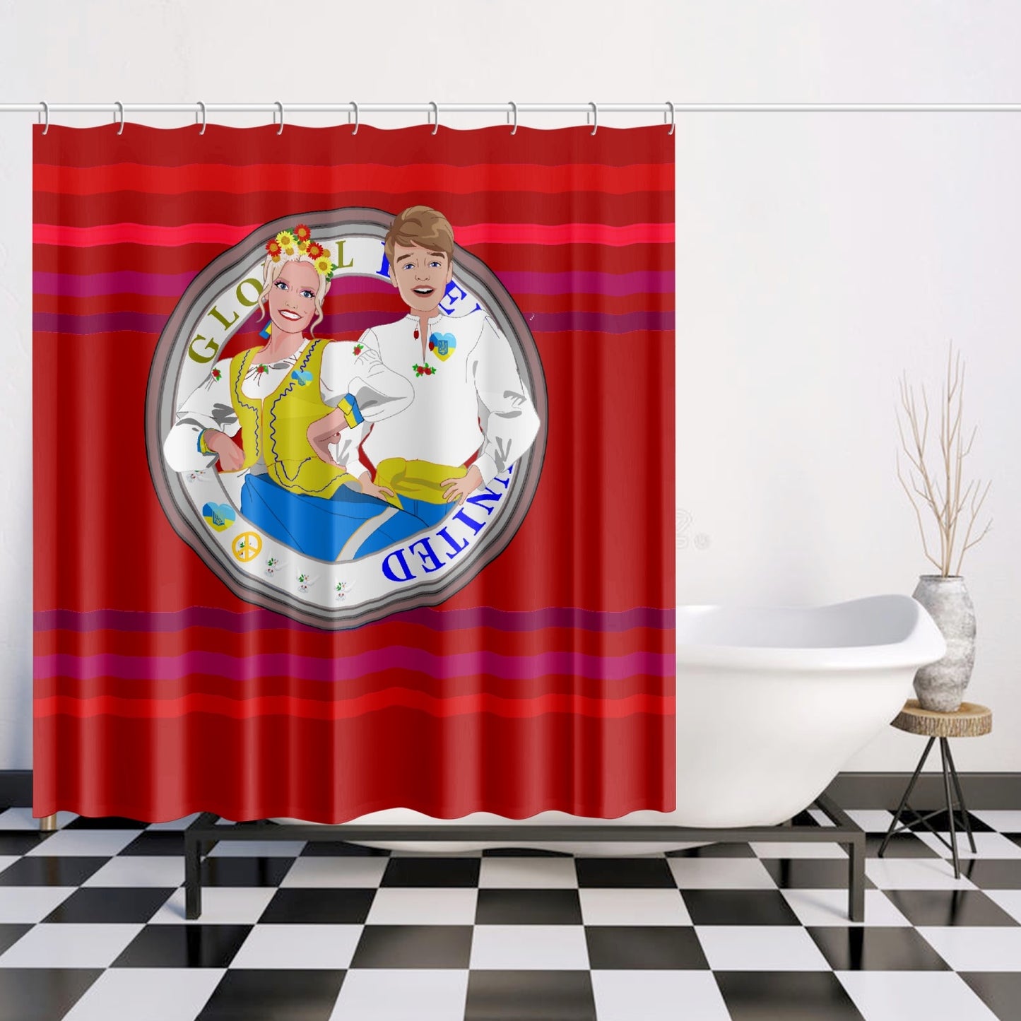 GLOBAL FREEDOM UNITED© Couple Ukrain Red -  Quick-drying Shower Curtain