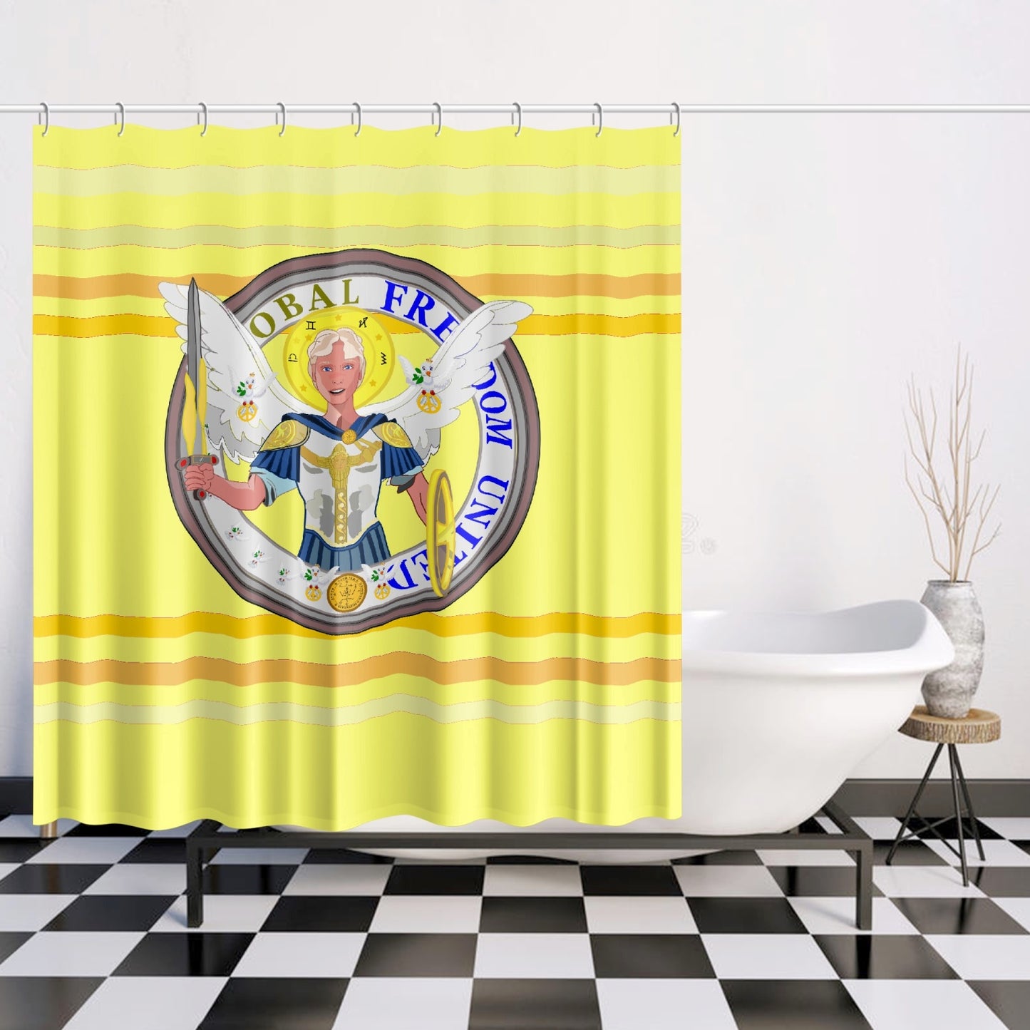Quick-drying Shower Curtain GLOBAL FREEDOM UNITED© Archangel Michael Version 1 Yellow
