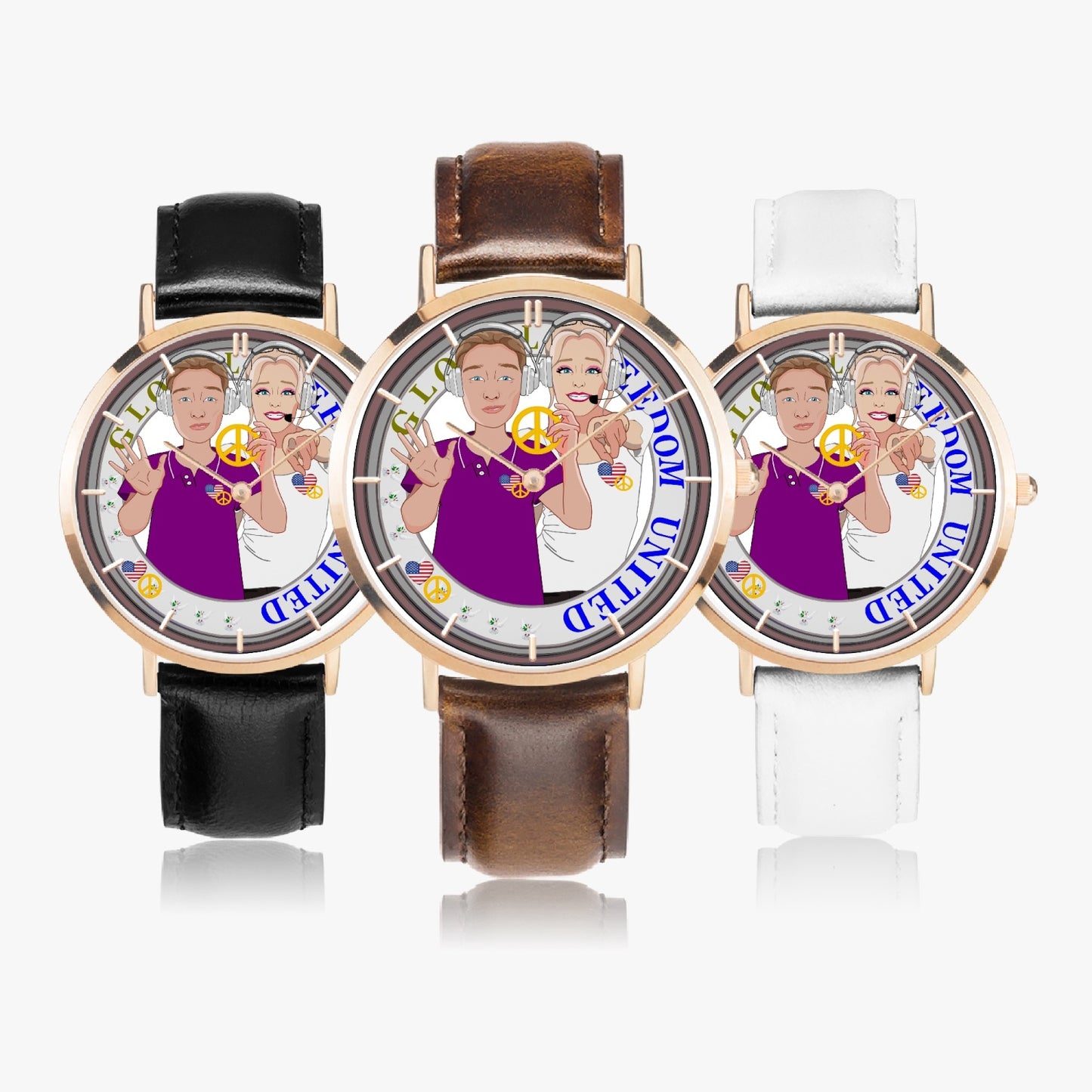 Hot Selling Ultra-Thin Leather Strap Quartz Watch (Rose Gold With Indicators) GLOBAL FREEDOM UNITED© Couple USA Wight American V1