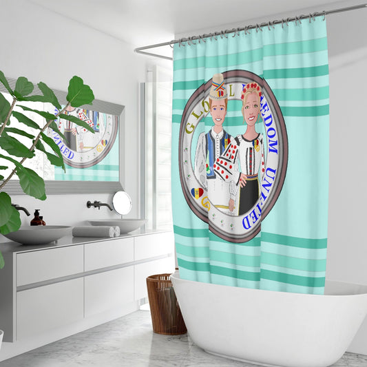 GLOBAL FREEDOM UNITED© Couple Romania Light Green - Quick-drying Shower Curtain