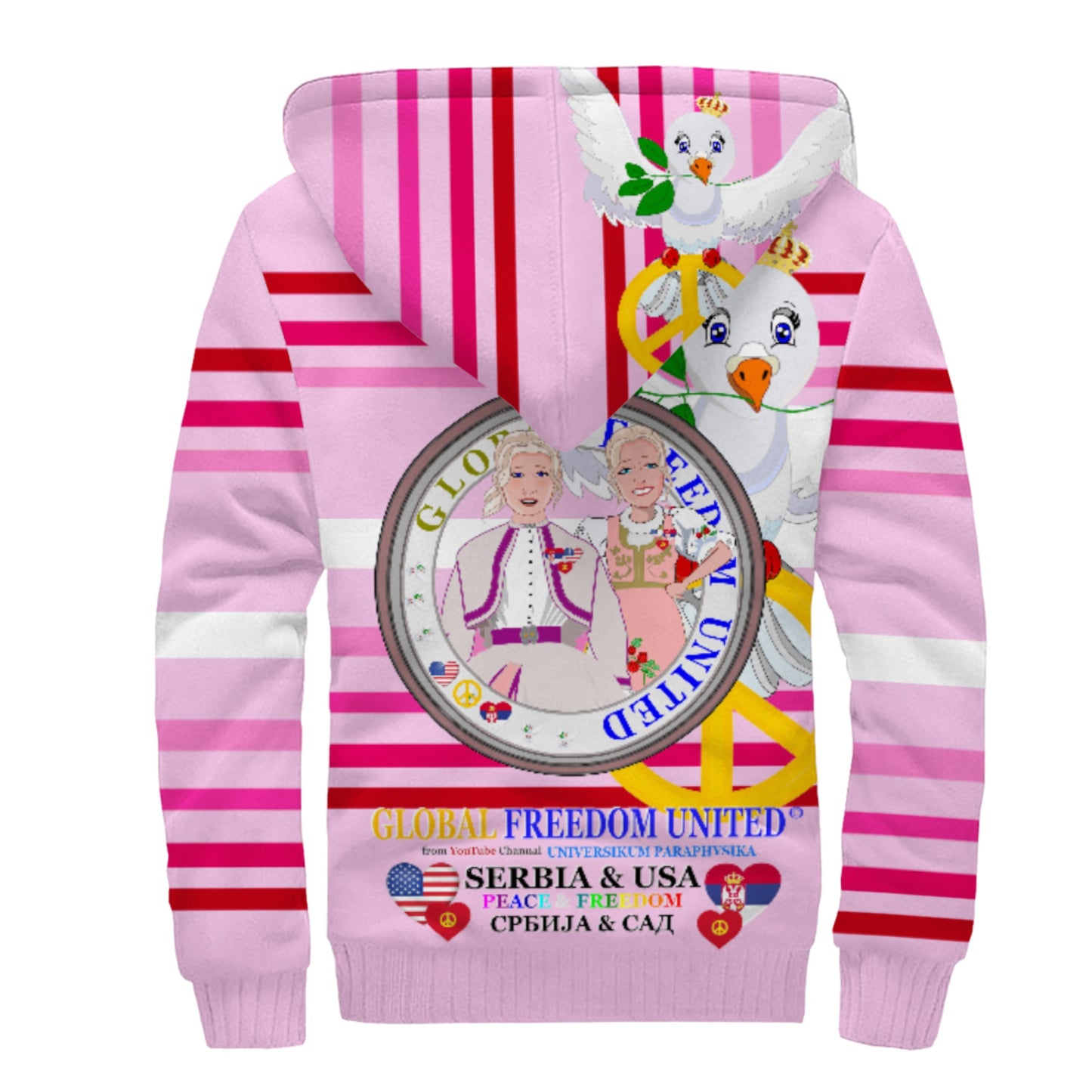 Plush Hoodie GLOBAL FREEDOM UNITED© Women Serbia & USA Pink1