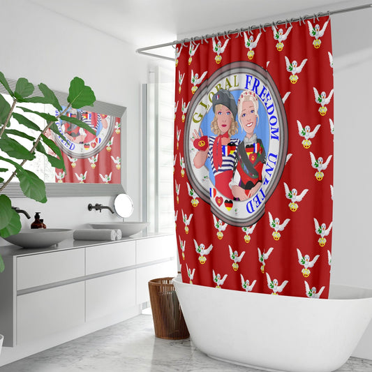 GLOBAL FREEDOM UNITED WOMEN FRENCH & GERMANY OLD PEACE RED Quick-drying Shower Curtain