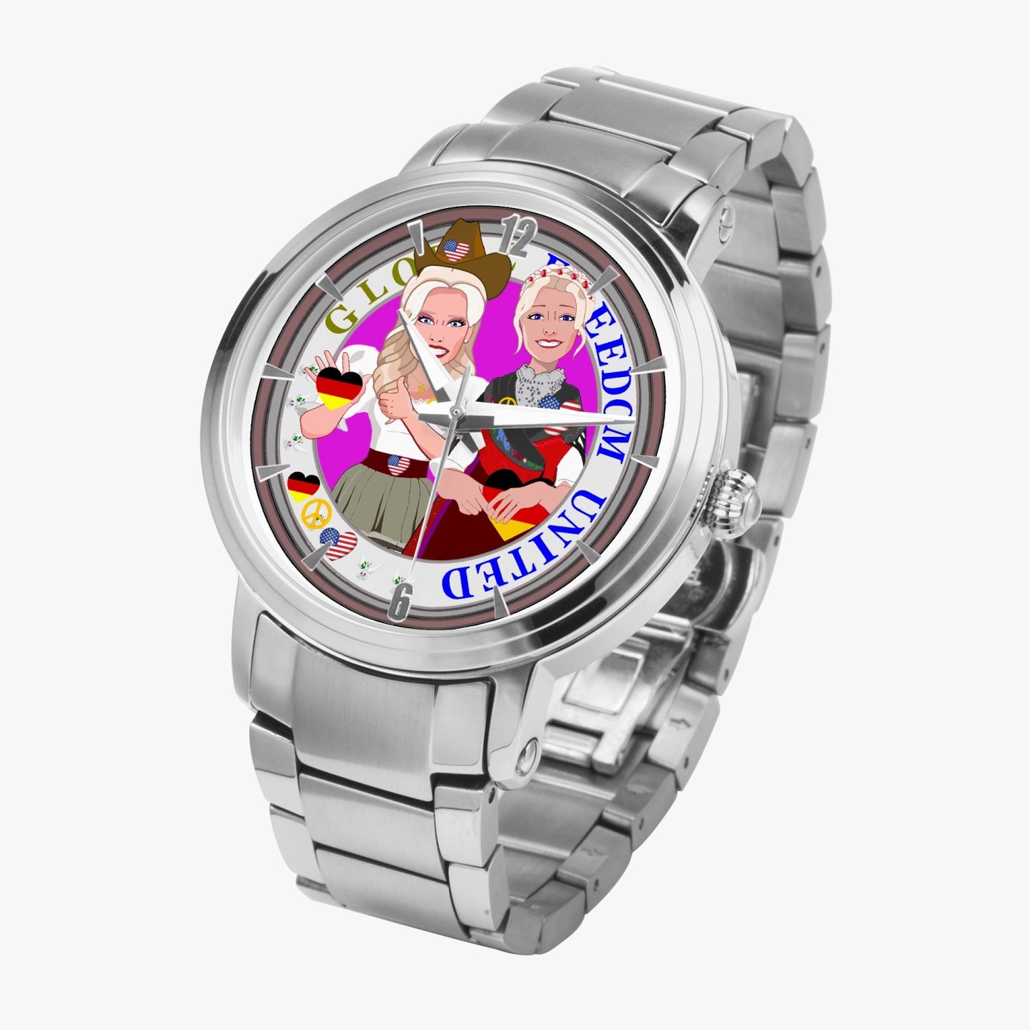 New Steel Strap Automatic Watch (With Indicators) GLOBAL FREEDOM UNITED USA & GERMANY