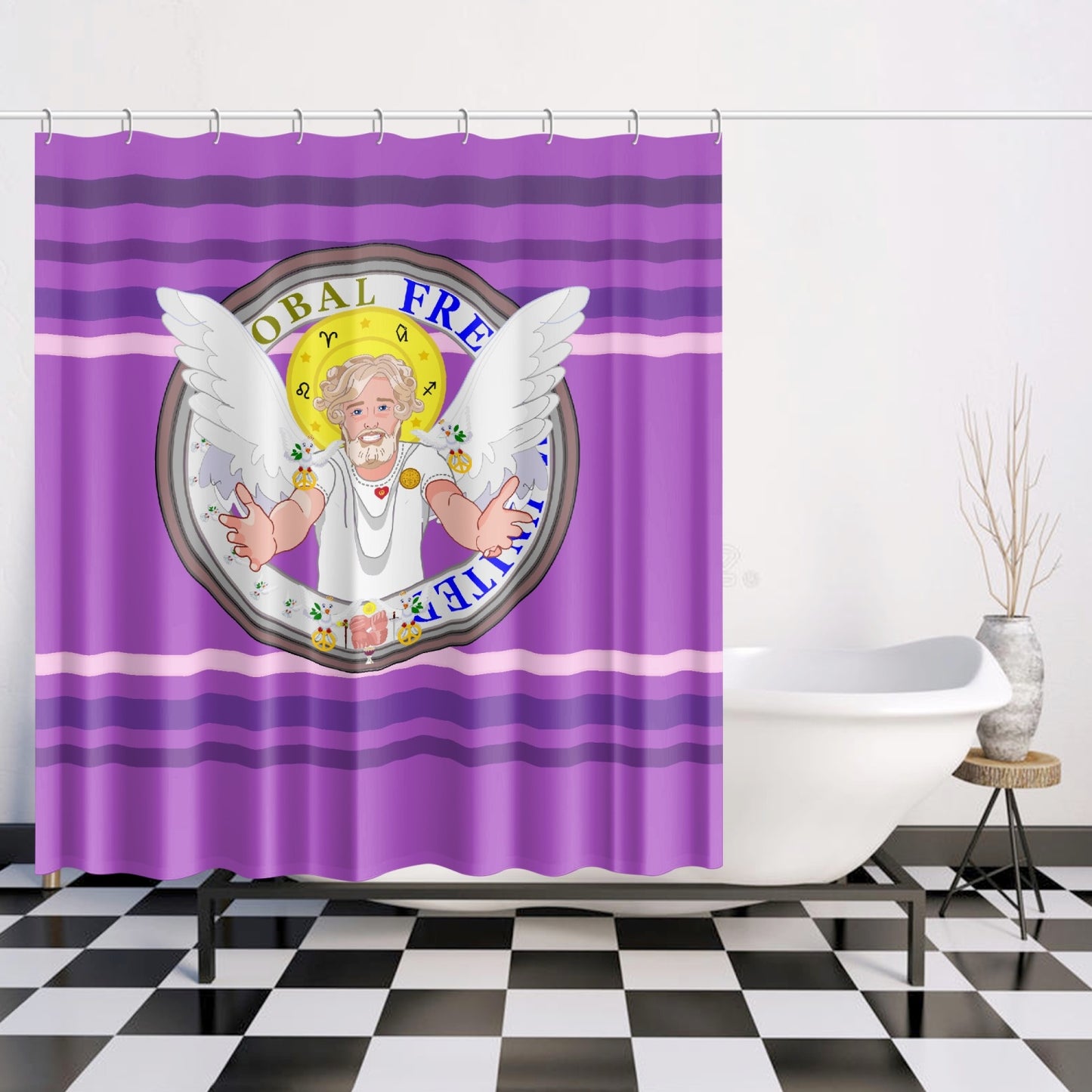 Quick-drying Shower Curtain GLOBAL FREEDOM UNITED© Archangel Uriel Lilac