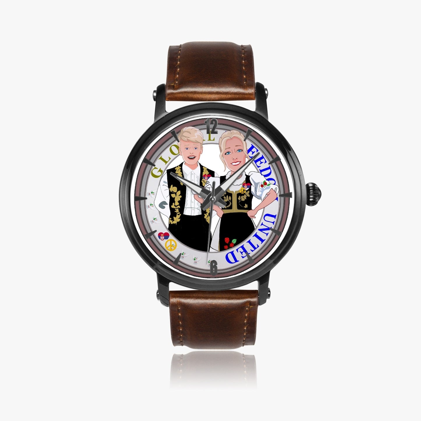 46mm Unisex Automatic Watch(Black) GLOBAL FREEDOM UNITED© COUPLE EDITION SERBIA BLACK