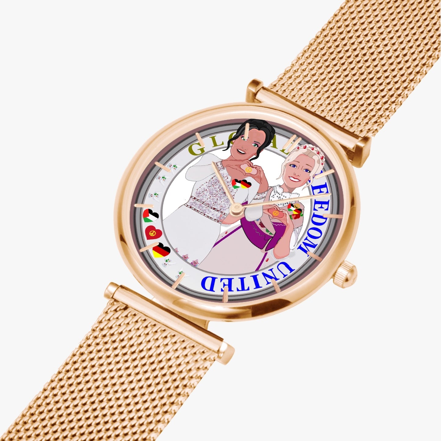 GLOBAL FREEDOM UNITED© New Stylish Ultra-Thin Quartz Watch (With Indicators) Women Palestina & Germany