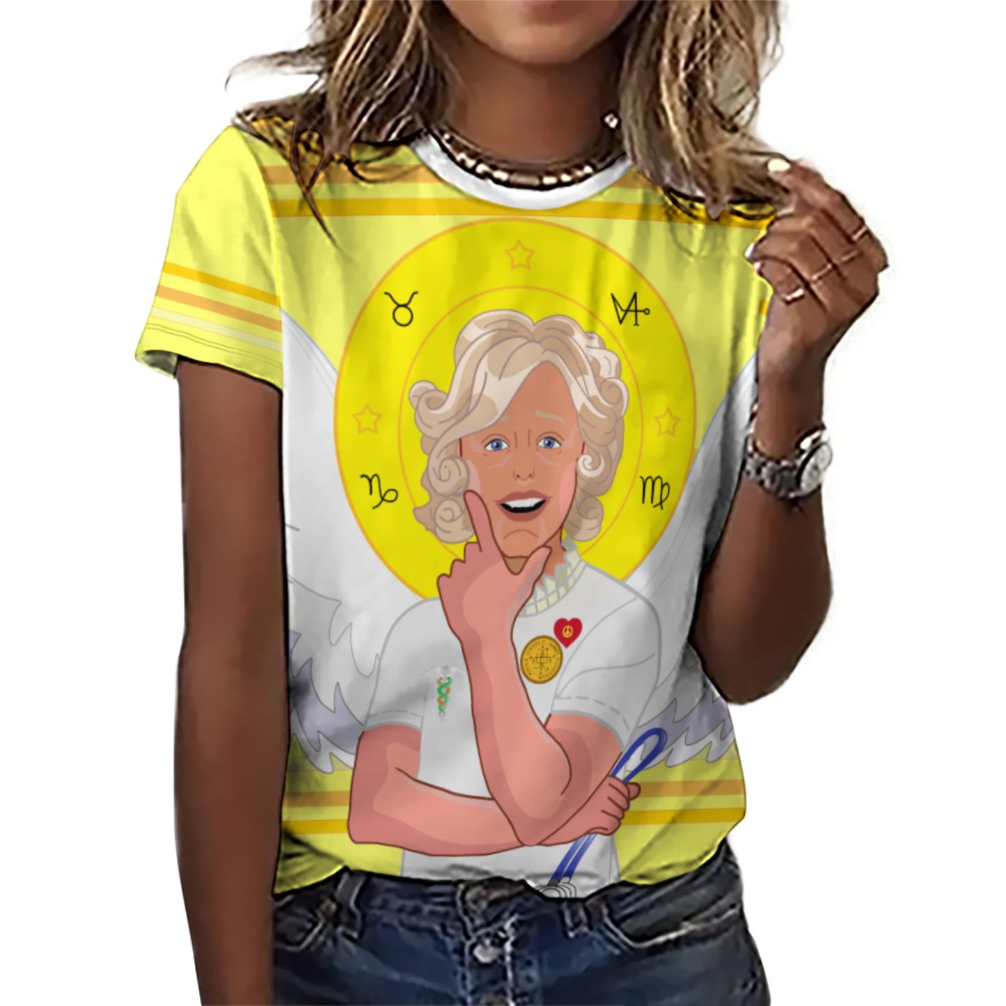 Women´s T-shirt 2 GLOBAL FREEDOM UNITED© Archangel Gabriel Arabic Yellow