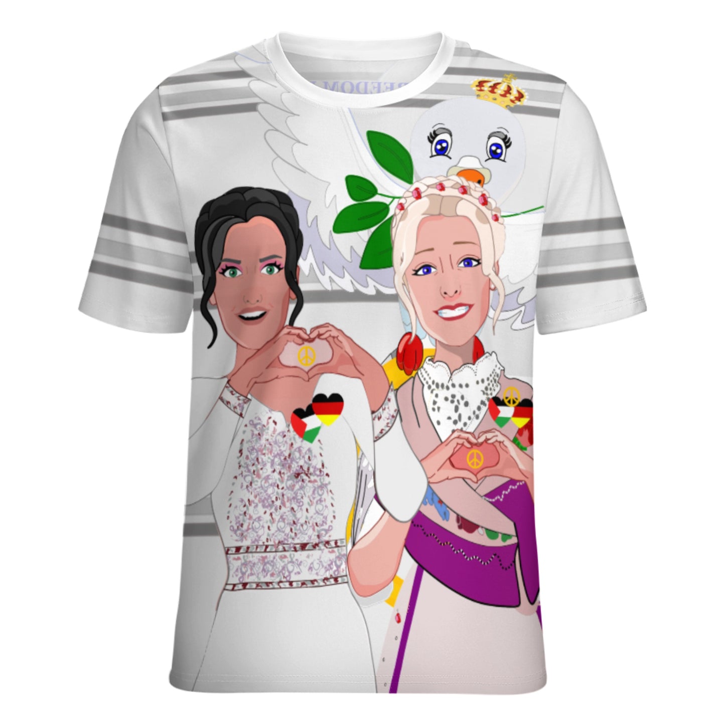 Women´s T-shirt 2 GLOBAL FREEDOM UNITED© Women Palestina & Germany Grey