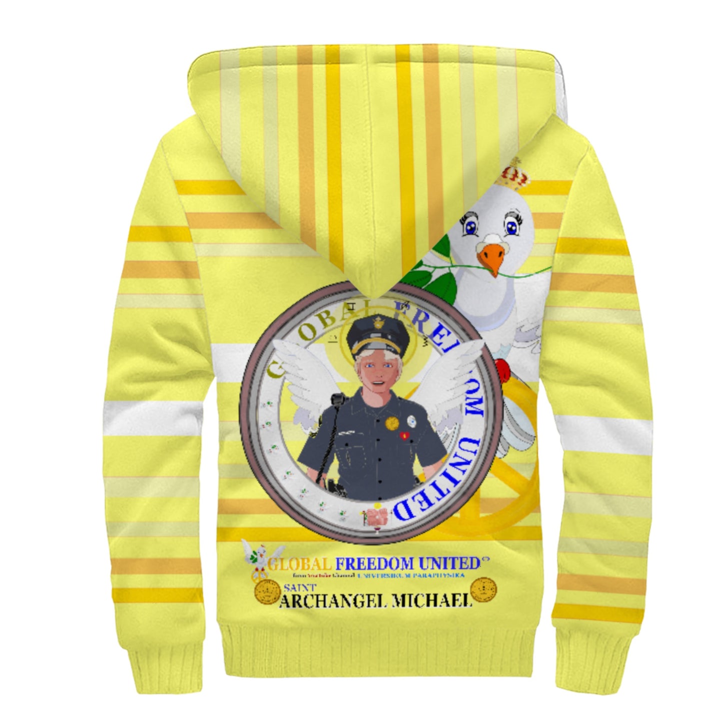 Plush Hoodie GLOBAL FREEDOM UNITED© Archangel Michael As Policemen Yellow